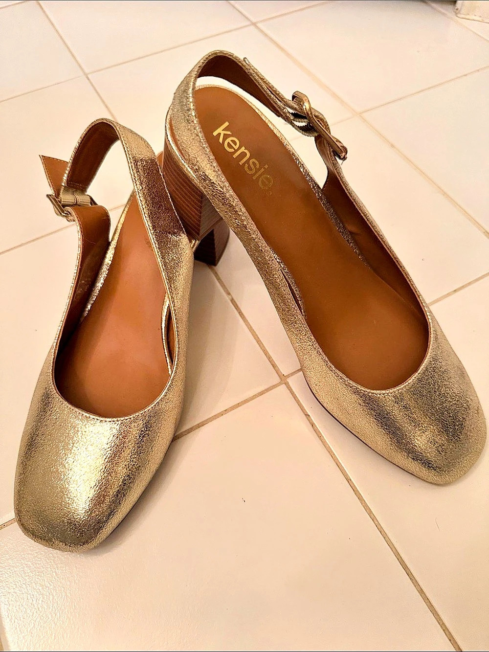 Kensie Gold Metallic Slingback Low Heel Shoes
